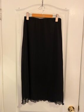 Forever 21 Black Midi Skirt with Sheer Overlay